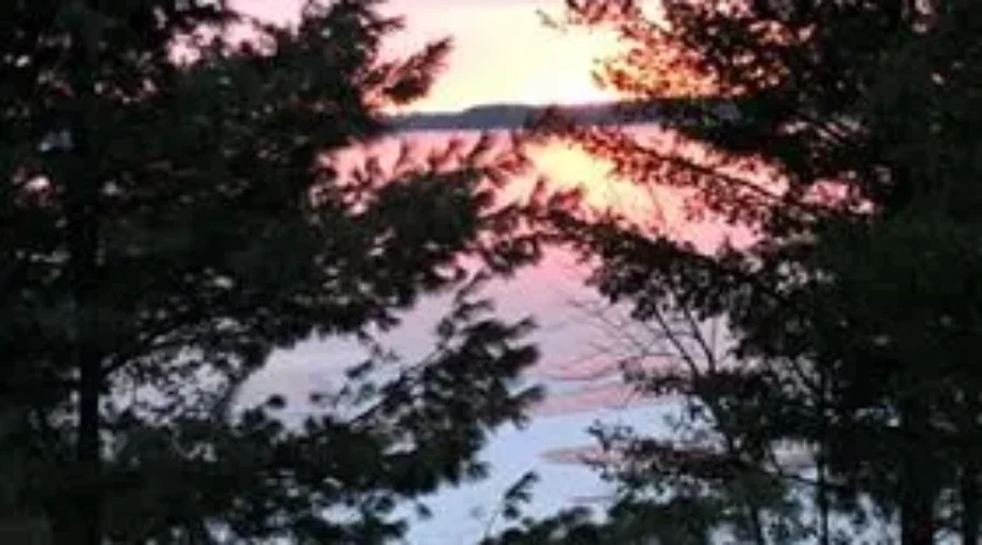Sunset across frozen lake