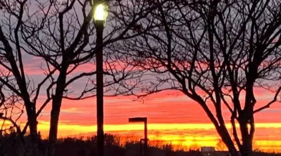 Sunset colours over a freezing lake