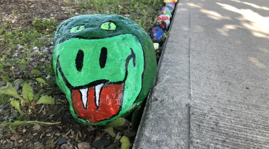 Rock snake grows along waterfront
