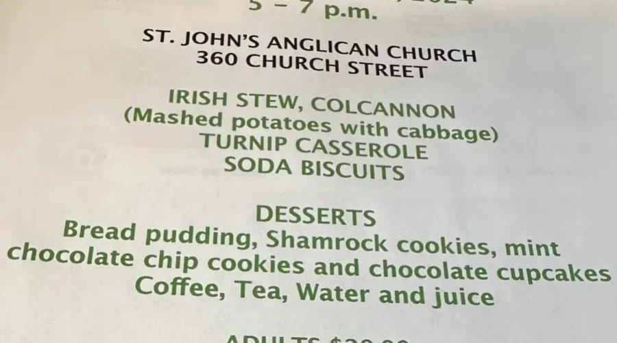 St Patrick’s Day Supper – St. John’s Anglican Church – Patti Anderson Interview
