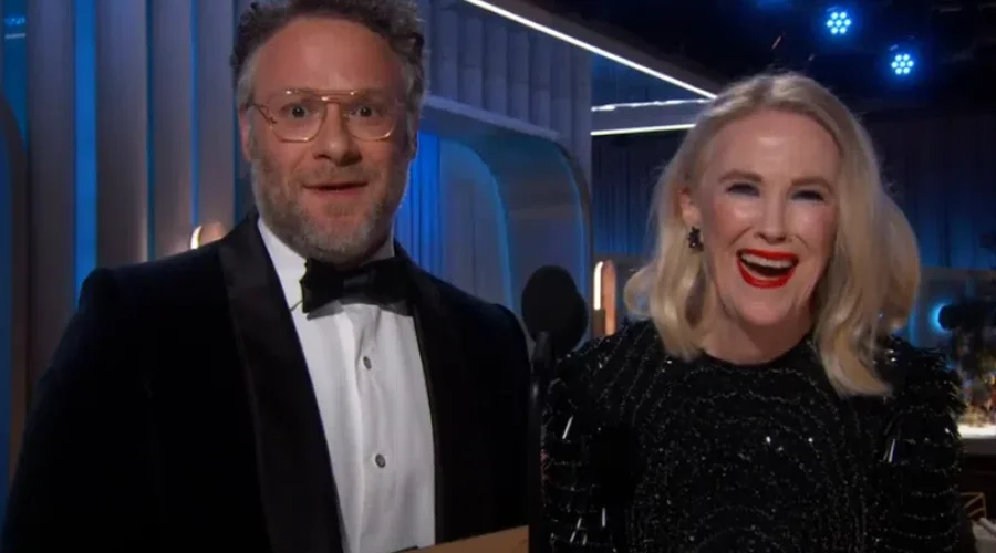Seth Rogen and Catherina O’Hara Make Up Fake Canadian Awards At Golden Globes